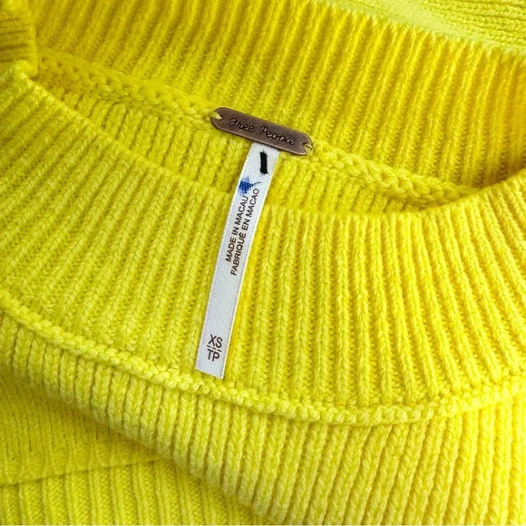 Free People Easy Street Crop Pullover Sweater Oversized Rib Crewneck Yellow XS - Picture 5 of 7